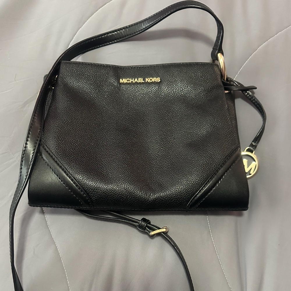 Michael Kors Black Crossbody Bag with Gold Accents